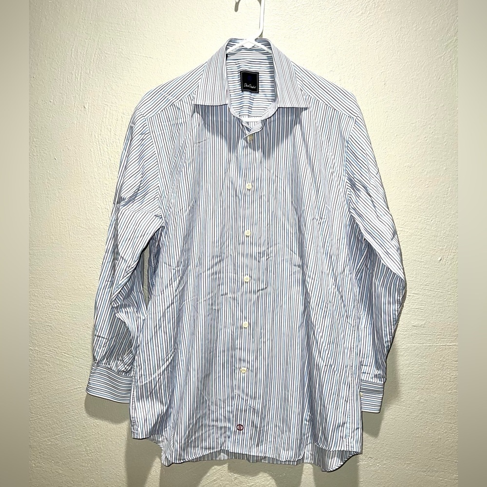 David Donahue Blu Red Strip Long Sleeve Dress Shirt